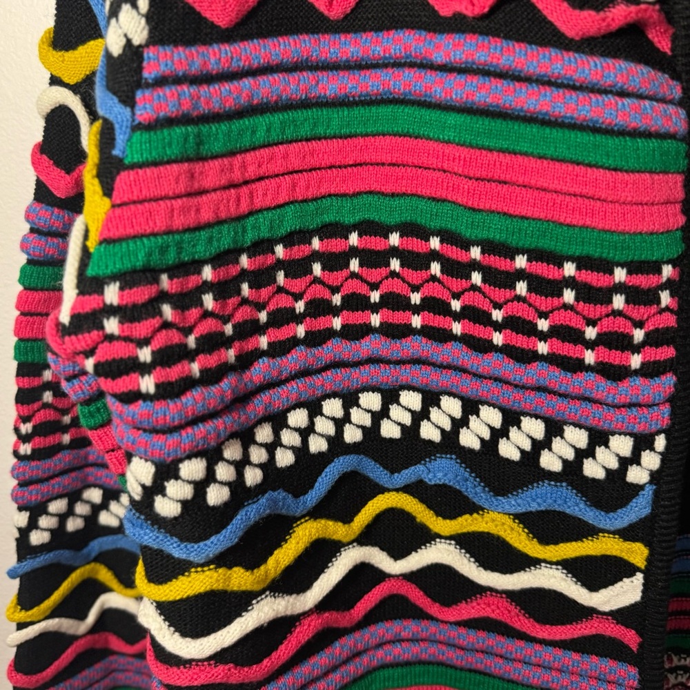 Sioni XL Multicolor Knit Cardigan Sweater Coat Boho Artsy Textured Longline - Picture 8 of 10